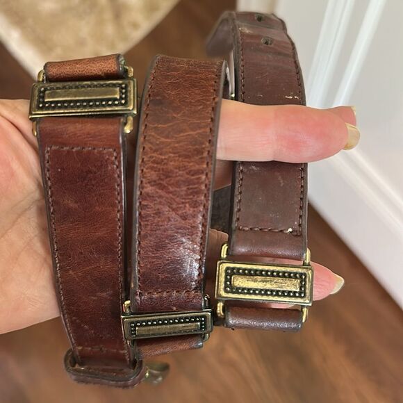 Vintage 1997 Fossil Brown Leather Belt with Gold Buckle & Gold Embellishments - Picture 6 of 10